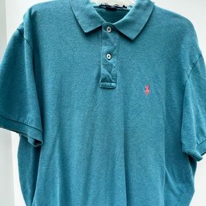 RL short sleeve polo shirt, heathered teal, L.  EUC.